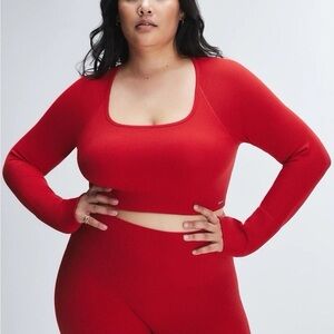 Savage X Fenty Size 3X Red Ribbed Seamless Sport Long Sleeve Cropped Bra Top